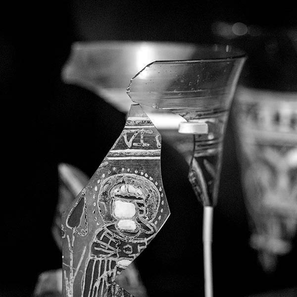 Broken glass displayed in museum